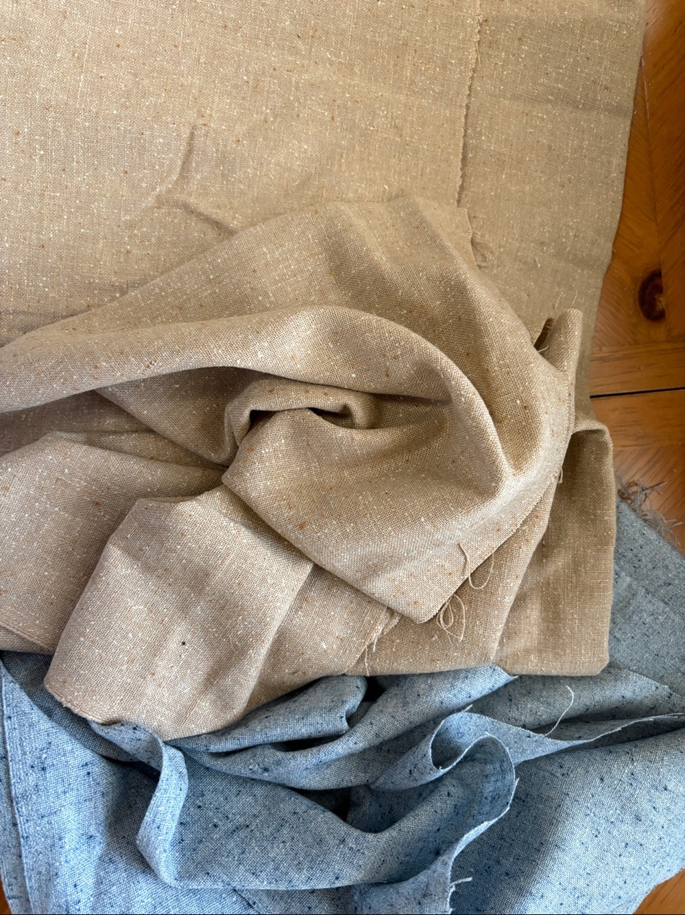 Fabric Set 3 PCS Blue & Beige Brown Linen Blend - Picture 6 of 7